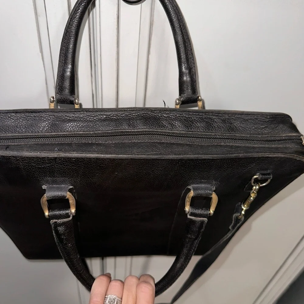 Vintage Valigeria Mascetti Italian leather black briefcase travel bag portfolio